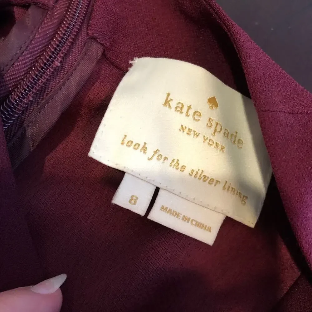 Kate Spade maroon wine burgundy ruffle trim sleeveless shift dress size 8